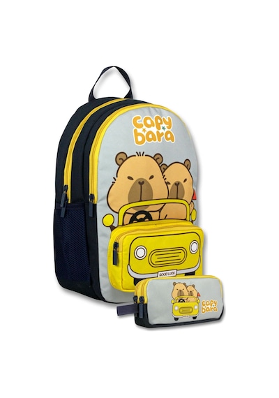 Capybara Sarı - Siyah Unisex Capybara Seyahatte İlkokul Çantası Ve Kalemlik Seti - Setcpb6218c Çok Renkli
