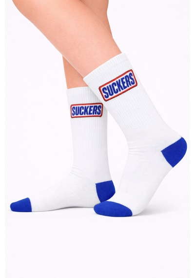 Carnaval Socks S.ckers Yazılı Beyaz Mavi Tenis Çorap Çok Renkli