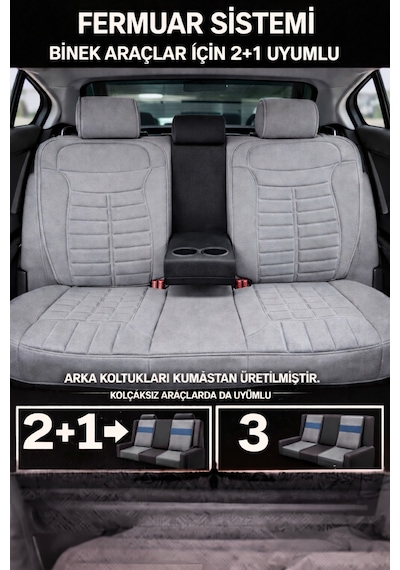 Nissan Note 2006-2012 Üniversal Mira Serisi 5 Parça Oto Koltuk Minderi Gri
