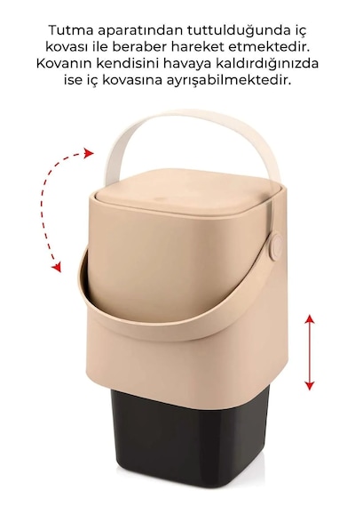 Deri Saplı İç Kovalı Click Kapaklı Mutfak Çöp Kovası 4 Lt Latte