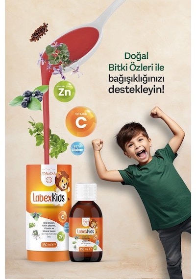 Labex Kids Çinko Kekik Beta Glukan Karamürver Çocuk Multivitamin Şurup 150 ML