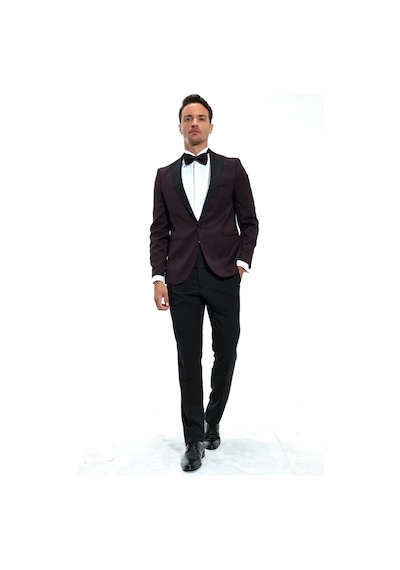 Morven Erkek Koyu Bordo Modena Slimfit Jakarlı Smokin Koyu Bordo
