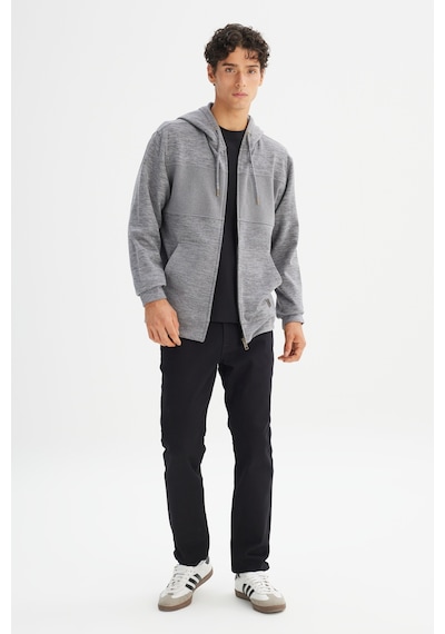 Lee Regular Fit Normal Kesim Kapüşonlu Cepli İçi Polarlı Fermuarlı Sweatshirt Gri