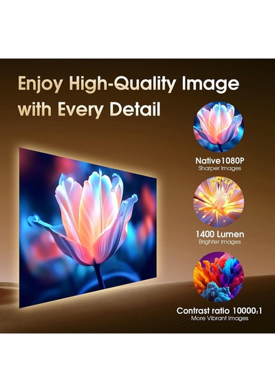4k Kablosuz Projektör Ultra Hd 4 Saat Şarj Kapasitesi 300 Ansı Wifi 6 Bluetooth 5.2uzaktan Kumandalı Beyaz