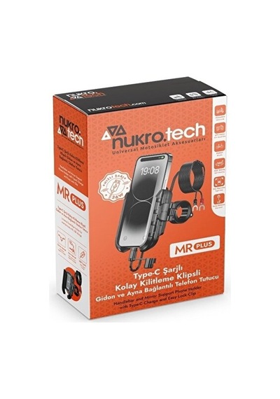 Nukrotech Mr Plus Usb-c Şarjlı Klipsli Motosiklet Telefon Tutucu