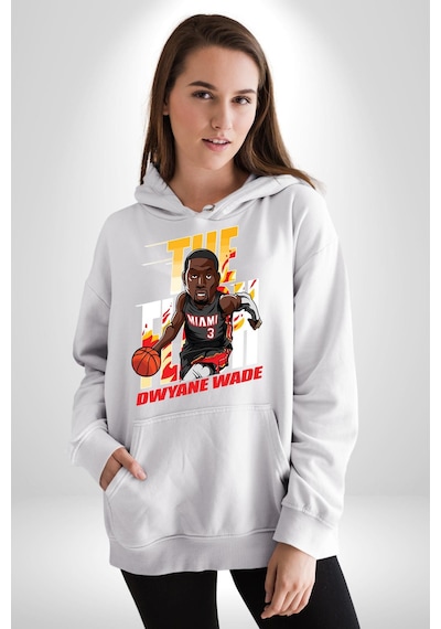 Dwyane Wade Miami Basketbol Kadın Erkek Beyaz Kapüşonlu Sweatshirt Hoodie Beyaz