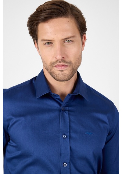 İmza Lacivert Sert Yaka Düz Classic %100 Pamuk Slim Fit Gömlek 1004250324 Lacivert