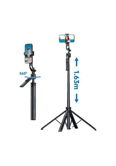 Tripod Çok Amaçlı 1.6m Kumandali Kamera Telefon Tutucu C17 Siyah Tripod Çok Amaçlı 1.6m Kumandali Kamera Telefon Tutucu C17 Siyah