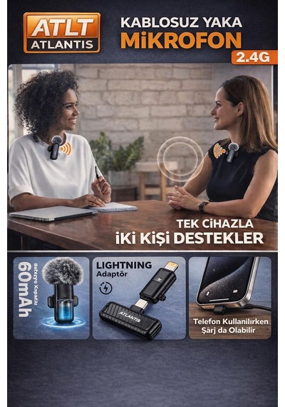 2.4g 60mah Çift Set Kablosuz Yaka Mikrofonu Typec-lightning Gürültü Önleyici Tak Çalıştır Vlog Röportaj İçin Canlı Yayın 8 Gram