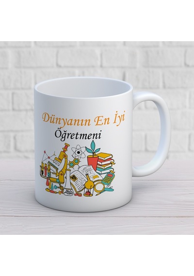 Dünyanın En İyi Öğretmeni - Öğretmenler Günü Temalı Baskılı Kupa Bardak Mod2 Beyaz