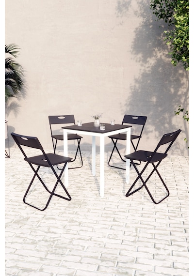 Balkon Bahçe Mutfak 5'li Bistro Set Masa Sandalye Takımı Siyah - Beyaz