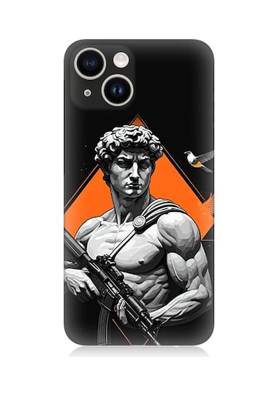 Apple Uyumlu iPhone 13 Uyumlu Savaşçı Heykel Desenli Silikon Kılıf -
