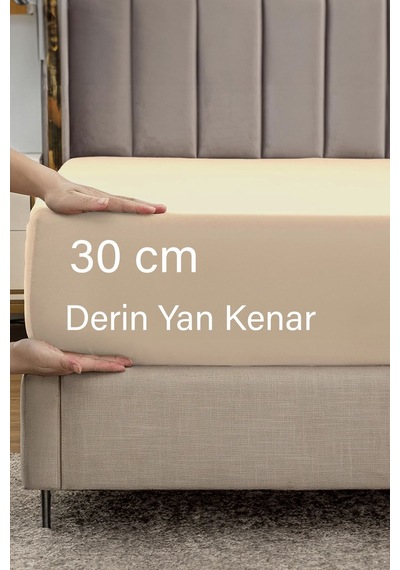 Ranforce Bej Pamuklu Tek / Çift Kişilik Battal Tam Kenar Lastikli Çarşaf 14 Renk Fıtted Bej