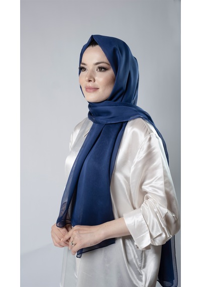 Hürrem Bone Lacivert Düz Klasik Şal Şifon Kumaş Janjan Abiye 202108 02