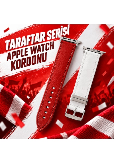 Apple Watch Uyumlu İnce Çift Kat Gerçek Deri Kordon Metal Köprülü