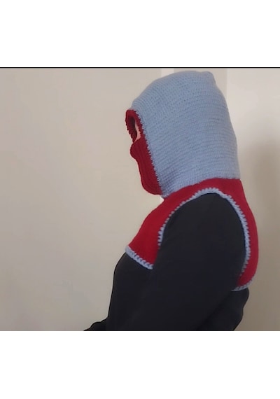 Kemzey Handmade El Yapımı Balaklava, Örgü Şapkalı Boyunluk , Yünlü Şapka Bordo - Mavi