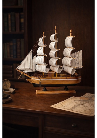 Dekoratif Premium Ahşap El Yapımı Yelkenli Gemi Maketi Masa Üstü Biblo Hediye 33 X 33 Cm 531-bd 33
