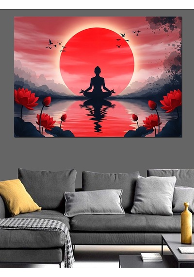 Ahşap Tablo Gün Batımında Meditasyon Yapan Silüet