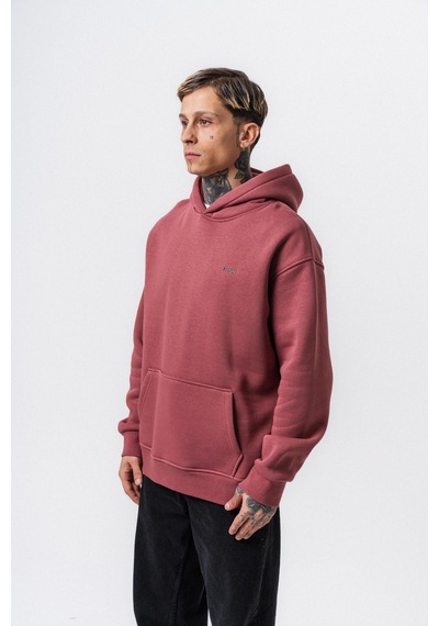 Erkek Respire Yazı Detaylı Kapüşonlu Basic Oversize Hoodie Gül Gülkurusu