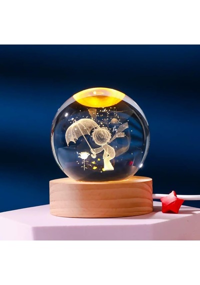 Mr 3d Kristal Cam Küre, Ahşap Soketli Gece Lambası,led, Sevgiliye Hediye, Noel, Öğretmenler Gün