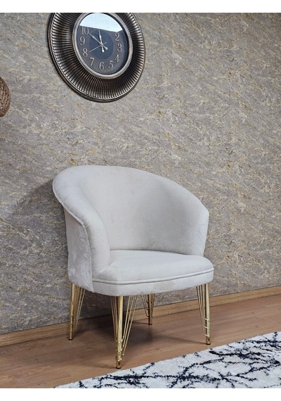 Zafir Tekli Teddy Gold Kaplama Telli Ayak Çay Seti Koltuk Tekli Berjer , Balkon, Salon, Ofis Krem