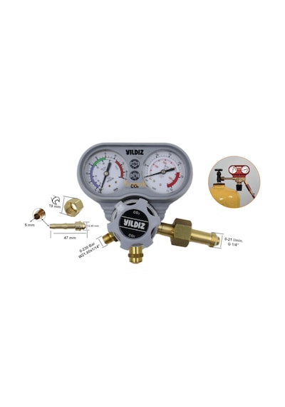 Yıldız 5450s Co2 0-21 L/min. Karbondioksit Basınç Düşürücü Saat