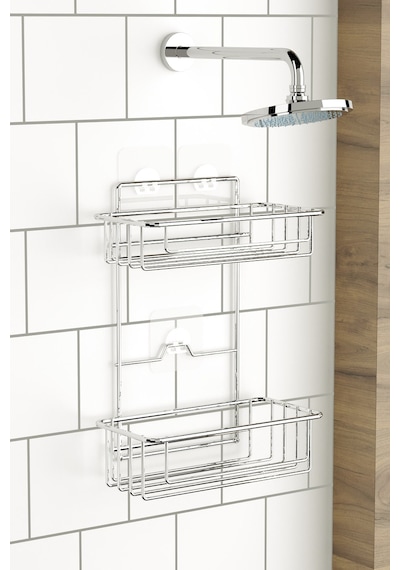 Teknotel Banyo Düzenleyici Şampuanlık 2 Katlı Yapışkanlı Banyo Duş Rafı Krom St256 Krom