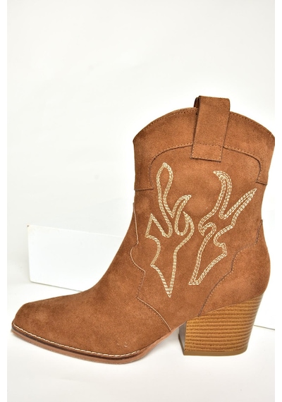 Fox Shoes T296112002 Taba Süet Kalın Topuklu Kadın Bot Taba-Süet Taba