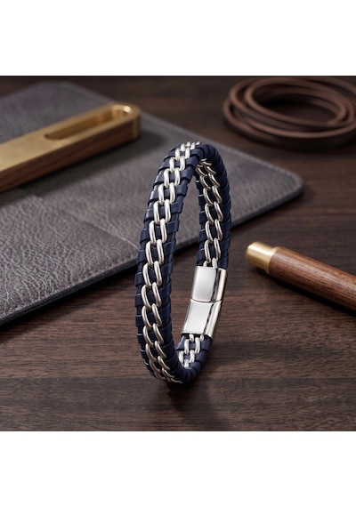 Moncuk Design Lacivert Çift Zincir Çelik Ve Deri Bileklik 33514b2d6 Çok Renkli 46600936