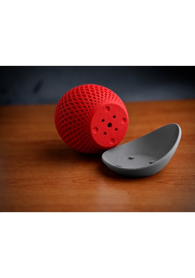 3d Baskı Küre Saksı - Kafes Dokulu İki Parçalı Dekoratif Saksı - Kırmızı-gri 89764996