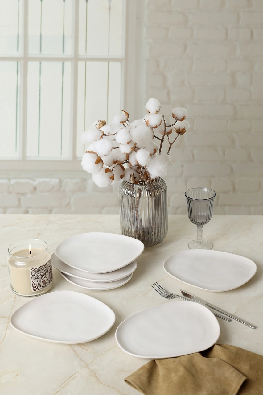 Keramika Mat Beyaz Tetra Pasta Tabağı 23 Cm 6 Adet