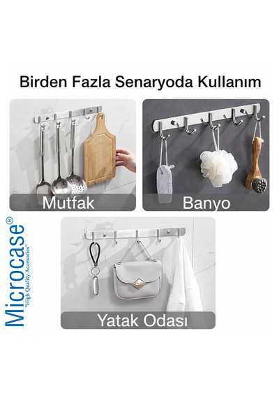 Microcase Duvara Monte Paslanmaz Çelik 4 Askılıklı Elbise Ve Eşya Askılığı Al5712 Gümüş
