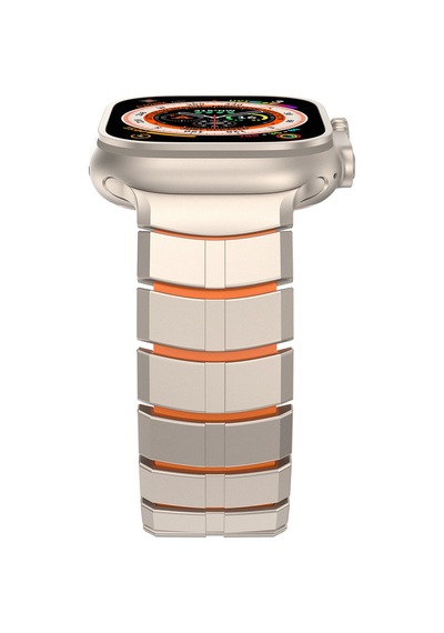 Watch 44mm Uyumlu Mohseven İwatch Titancore No.1 Metal Kordon Titanyum - Turuncu