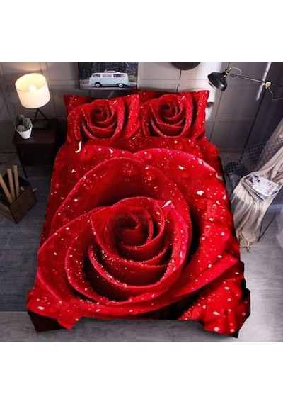 Redrose Çift Kişilik 4 Parça Pamuk Saten Nevresim Takımı Alev Kırmızısı