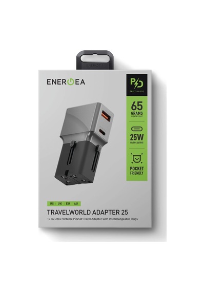 Travelworld Universal 1 Adet 25w Type-c Ve 1 Adet 18w Usb 3.0 Çıkışlı Hızlı Şarj Aleti - Koyu Gri