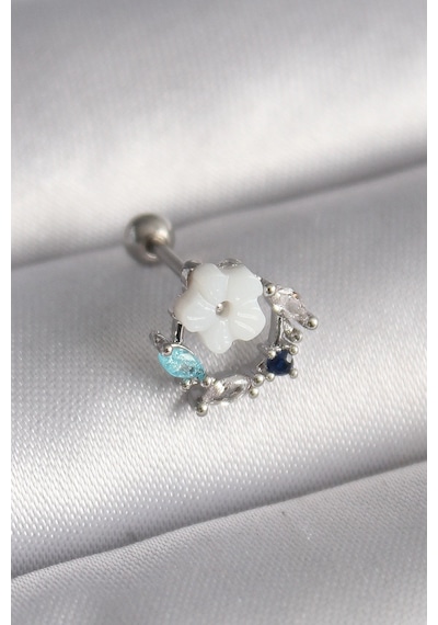 316l Çelik Gümüş Renk Zirkon Taş Detay Beyaz Çiçek Model Tragus Piercing Diğer 29744267