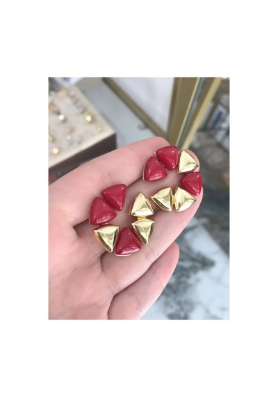 Yeni Seri Gold Kırmızı Detaylı Küpe