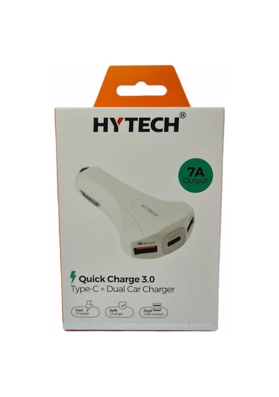 Hytech Hy-Xq55 Type-C + Çift Usb Çıkışlı Çakmak Şarj 7A Beyaz