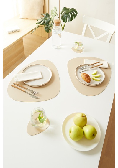 Home Wave 6'lı Bej/taş Renk Suni Deri Amerikan Servis Set 45 X 36 Cm Bej