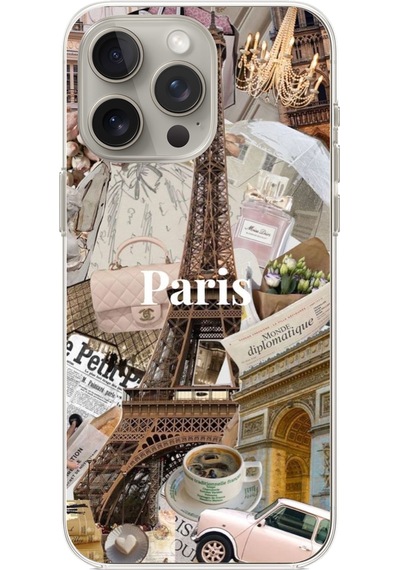 Apple Uyumlu iPhone 15 Pro Max  Paris Kolaj Baskılı Silikon Kılıf Renkli