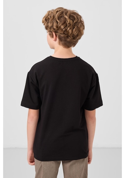 Tommylife Siyah Pamuklu Yumuşak Dokulu Oversize Basic Erkek Çocuk T-shirt - 11297 Siyah
