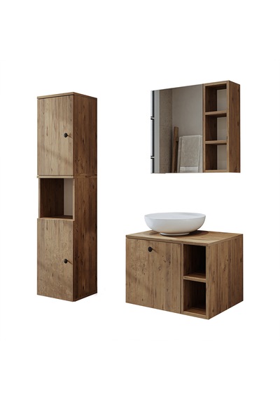 Lavabolu Mdf 65 Cm Lotus Çekmeceli Banyo Dolabı + Aynalı Dlp Atl Atlantik Çam