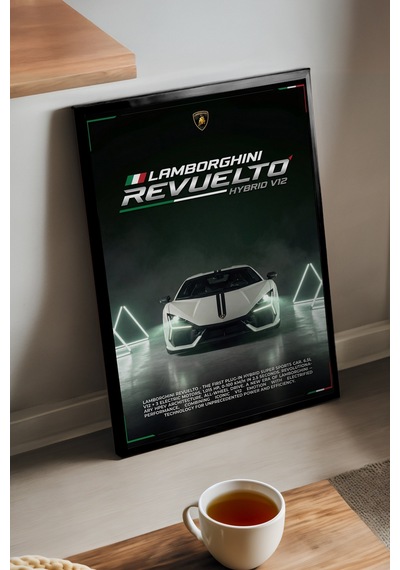 Lamborghini Revuelto Siyah Ahşap Çerçeveli Poster, Dekoratif Araba Duvar Tablosu