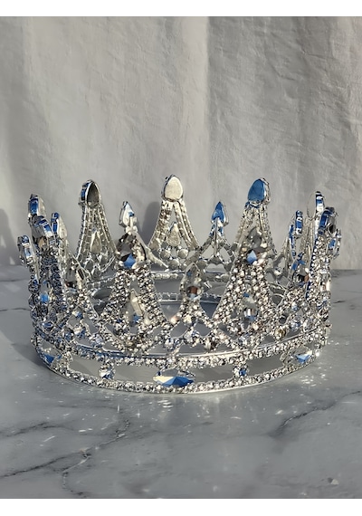 Pasta Tacı Doğum Günü Taçı Kraliçe Tacı Pasta Tacı Kına Düğün Tacı Kral Gümüş Kaplama 13cm Silver