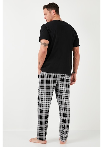 Buratti Ekoseli Pamuklu Beli Lastikli Regular Fit Kısa Kollu Erkek Pijama Takımı 6572004 Siyah