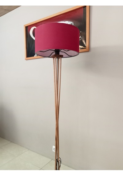 Ahşap Ayaklı Lambader- Köşe Lambası Koyu Meşe Bordo