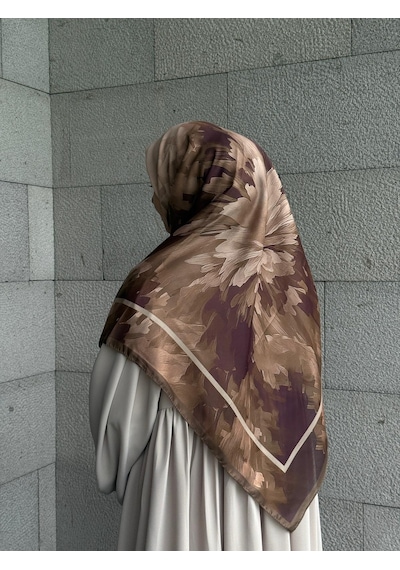 Qalortex Scarf Pamuklu Soft Luna Desen Eşarp-kahve/mürdüm Kahve-Mürdüm