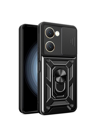 Lexroo Vivo Y18 Magnetik Standlı Kamera Korumalı Sürgülü Vega Tpu Sert Pc Kılıf - Siyah