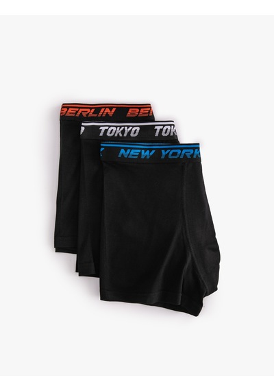 Koton 3'lü Boxer Seti Slogan Baskılı Pamuklu Siyah 5wlm90017mk