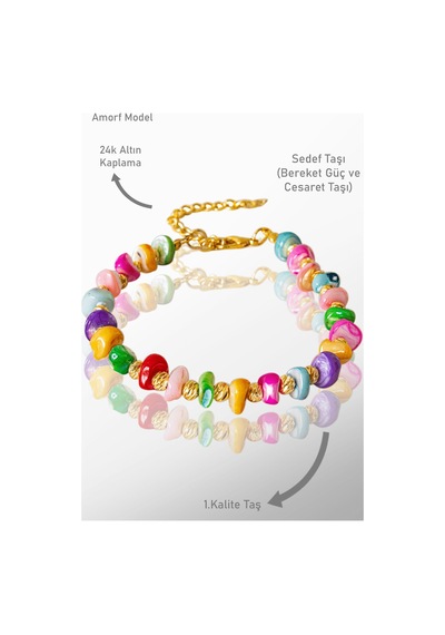 Sertifikalı Amorf Model Multicolor Sedef Taşı Bileklik - Ayarlama Çok Renkli
